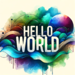 A vibrant and artistic graphic for a blog entry featuring the text 'Hello World' in bold, stylish font. The background is a colorful abstract design,