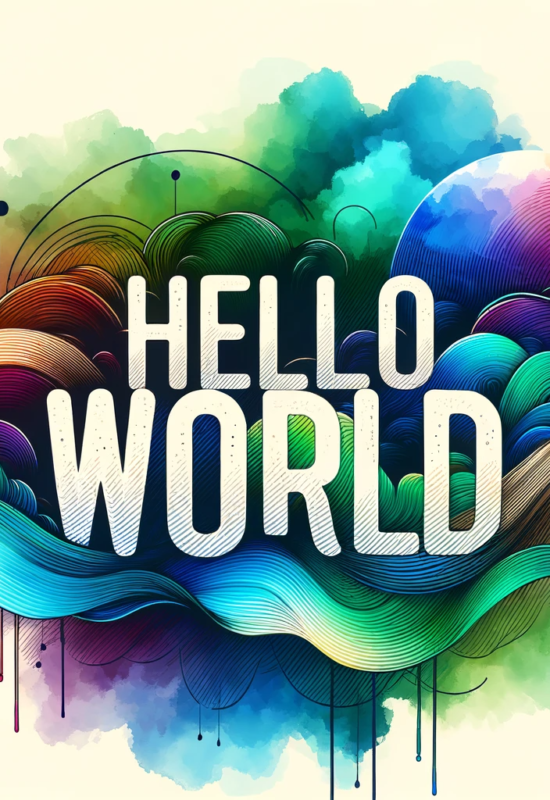 A vibrant and artistic graphic for a blog entry featuring the text 'Hello World' in bold, stylish font. The background is a colorful abstract design,